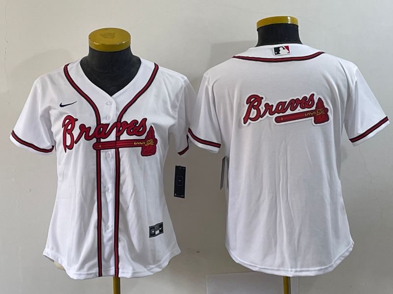 Women's Atlanta Braves White Team Big Logo Stitched Jersey(Run Small)